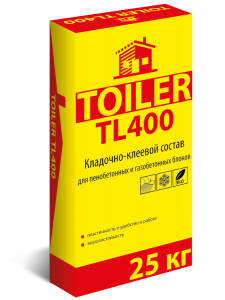 TOILER TL 400 Высокопрочный клей   для монтажа блоков и плит из ячеистого бетона (газобетона, пенобетона) , 25 кг